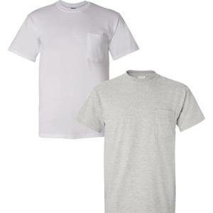 imageGildan Unisex Adult Ultra Cotton TShirt with Pocket Style G2300 2Pack1 White  1 Ash