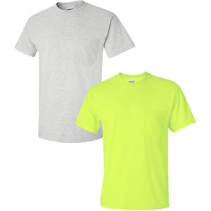 imageGildan Unisex Adult Ultra Cotton TShirt with Pocket Style G2300 2PackAshSafetygreen