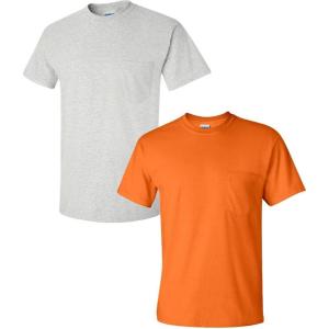 imageGildan Unisex Adult Ultra Cotton TShirt with Pocket Style G2300 2PackAshSafetyorange