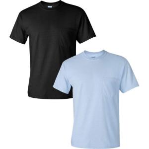 imageGildan Unisex Adult Ultra Cotton TShirt with Pocket Style G2300 2PackBlackLightblue