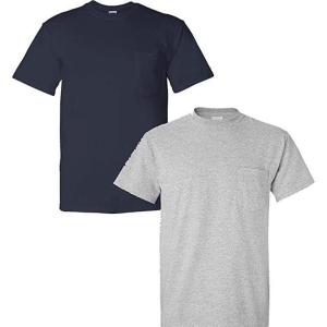 imageGildan Unisex Adult Ultra Cotton TShirt with Pocket Style G2300 2PackNavySport Grey