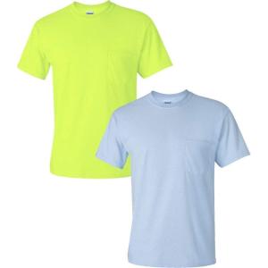 imageGildan Unisex Adult Ultra Cotton TShirt with Pocket Style G2300 2PackSafetygreenLightblue