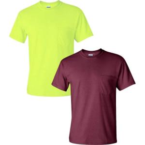 imageGildan Unisex Adult Ultra Cotton TShirt with Pocket Style G2300 2PackSafetygreenMaroon