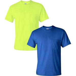 imageGildan Unisex Adult Ultra Cotton TShirt with Pocket Style G2300 2PackSafetygreenRoyal