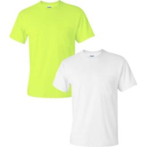 imageGildan Unisex Adult Ultra Cotton TShirt with Pocket Style G2300 2PackSafetygreenWhite