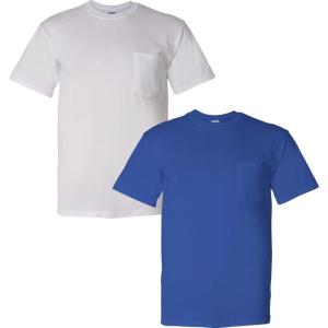 imageGildan Unisex Adult Ultra Cotton TShirt with Pocket Style G2300 2PackWhite  Royal