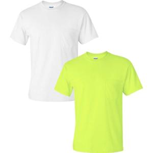 imageGildan Unisex Adult Ultra Cotton TShirt with Pocket Style G2300 2PackWhiteSafetygreen