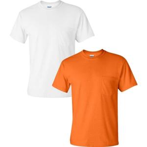 imageGildan Unisex Adult Ultra Cotton TShirt with Pocket Style G2300 2PackWhiteSafetyorange