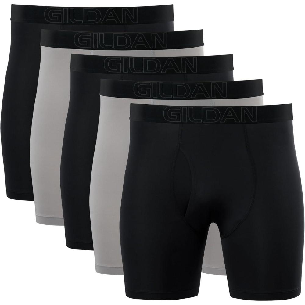 imageGildan Mens Performance Underwear Boxer BriefsBlackOpal Grey 5pack