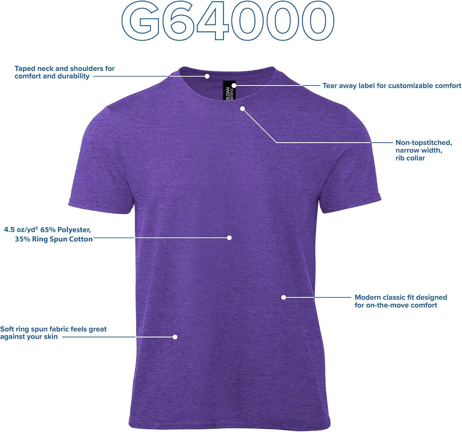imageGildan Adult Softstyle Cotton TShirt Style G64000 MultipackHeather Purple  Case of 36
