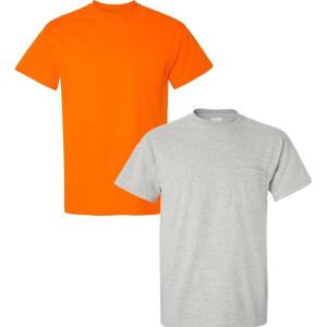 image:imageGildan Adult Ultra Cotton TShirt with Pocket Style G2300 2Pack1 Safety Orange  1 Ash