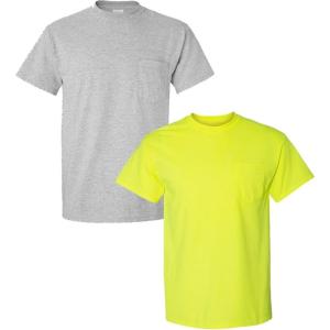 image:imageGildan Adult Ultra Cotton TShirt with Pocket Style G2300 2Pack1 Sport Grey  1 Safety Green