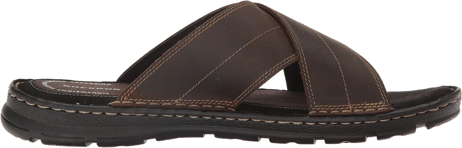 Sandali Uomo Rockport Darwyn Slide 2 - Pelle Marrone - Suola PU Assorbimento Urti - Taglia 11.5 W US