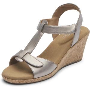 imageRockport Womens Blanca T Strap Wedge SandalTaupe Metallic Synthetic