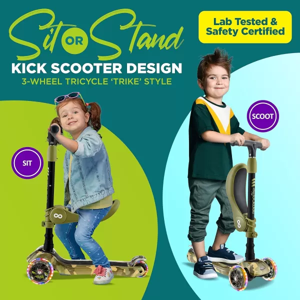 3 Wheeled Scooter for Kids - 2-in-1 Sit/Stand Child Toddlers Toy Kick Scooters w/Flip-Out Seat, Adjustable Height, Wide Deck, Flashing Wheel Lights, Great for Outdoor Fun