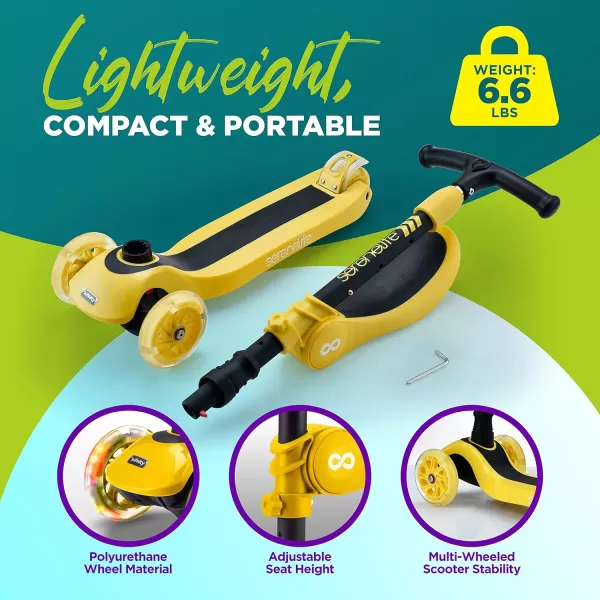 3 Wheeled Scooter for Kids - 2-in-1 Sit/Stand Child Toddlers Toy Kick Scooters w/Flip-Out Seat, Adjustable Height, Wide Deck, Flashing Wheel Lights, Great for Outdoor Fun