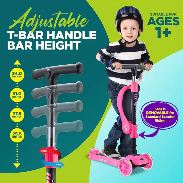 3 Wheeled Scooter for Kids - 2-in-1 Sit/Stand Child Toddlers Toy Kick Scooters w/Flip-Out Seat, Adjustable Height, Wide Deck, Flashing Wheel Lights, Great for Outdoor Fun
