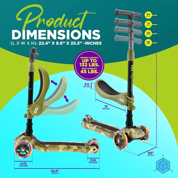 3 Wheeled Scooter for Kids - 2-in-1 Sit/Stand Child Toddlers Toy Kick Scooters w/Flip-Out Seat, Adjustable Height, Wide Deck, Flashing Wheel Lights, Great for Outdoor Fun