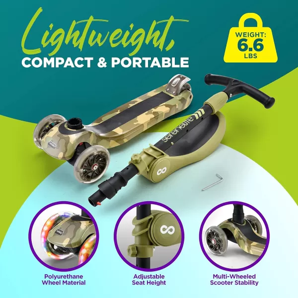 3 Wheeled Scooter for Kids - 2-in-1 Sit/Stand Child Toddlers Toy Kick Scooters w/Flip-Out Seat, Adjustable Height, Wide Deck, Flashing Wheel Lights, Great for Outdoor Fun