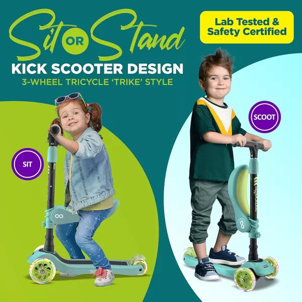 3 Wheeled Scooter for Kids - 2-in-1 Sit/Stand Child Toddlers Toy Kick Scooters w/Flip-Out Seat, Adjustable Height, Wide Deck, Flashing Wheel Lights, Great for Outdoor Fun