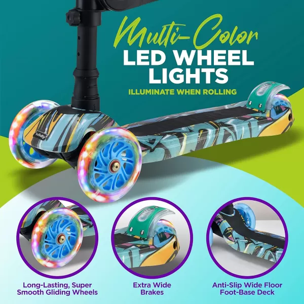 3 Wheeled Scooter for Kids - 2-in-1 Sit/Stand Child Toddlers Toy Kick Scooters w/Flip-Out Seat, Adjustable Height, Wide Deck, Flashing Wheel Lights, Great for Outdoor Fun