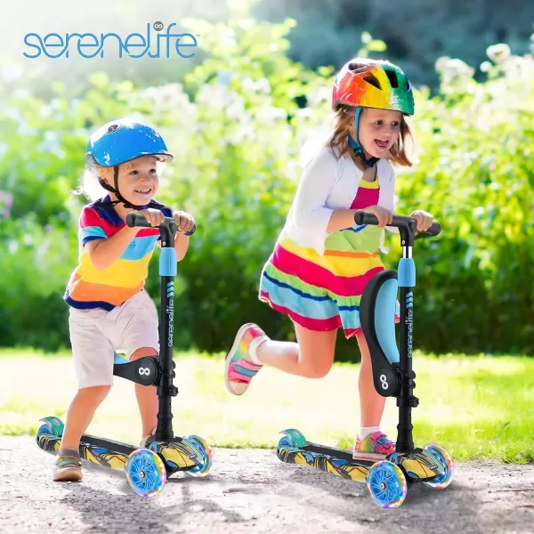 3 Wheeled Scooter for Kids - 2-in-1 Sit/Stand Child Toddlers Toy Kick Scooters w/Flip-Out Seat, Adjustable Height, Wide Deck, Flashing Wheel Lights, Great for Outdoor Fun