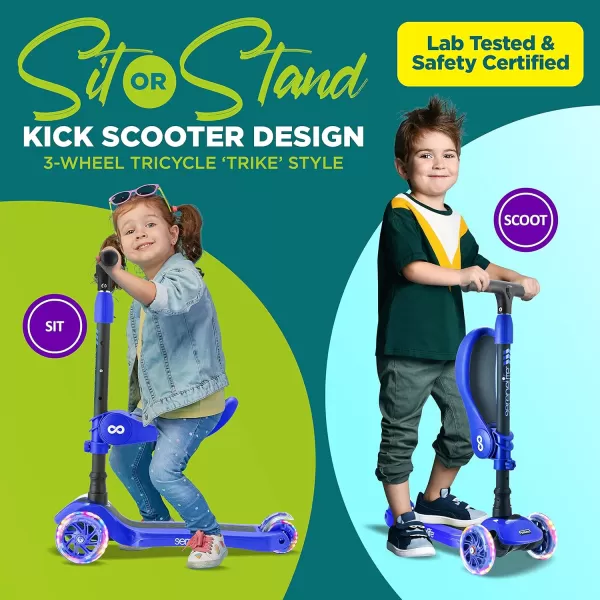 3 Wheeled Scooter for Kids - 2-in-1 Sit/Stand Child Toddlers Toy Kick Scooters w/Flip-Out Seat, Adjustable Height, Wide Deck, Flashing Wheel Lights, Great for Outdoor Fun