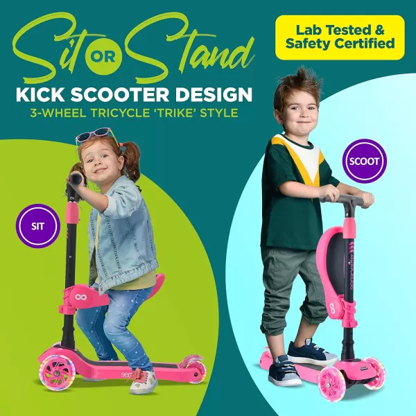 3 Wheeled Scooter for Kids - 2-in-1 Sit/Stand Child Toddlers Toy Kick Scooters w/Flip-Out Seat, Adjustable Height, Wide Deck, Flashing Wheel Lights, Great for Outdoor Fun