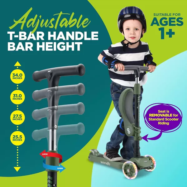 3 Wheeled Scooter for Kids - 2-in-1 Sit/Stand Child Toddlers Toy Kick Scooters w/Flip-Out Seat, Adjustable Height, Wide Deck, Flashing Wheel Lights, Great for Outdoor Fun