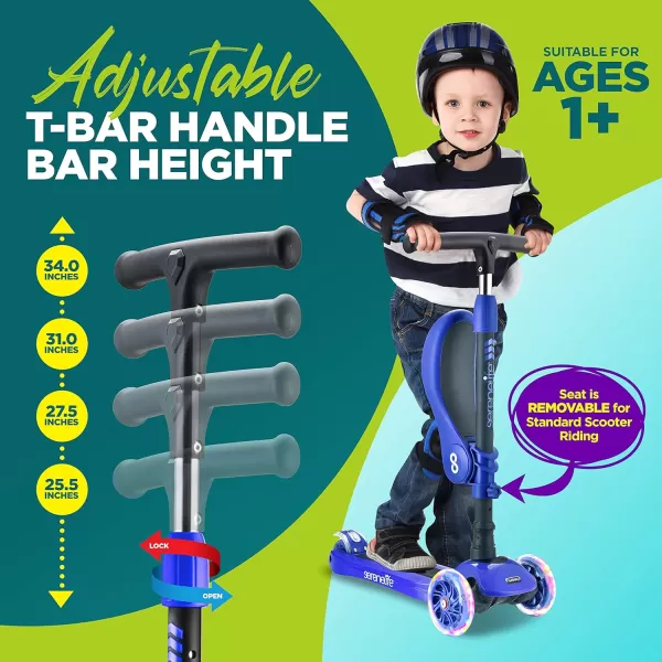 3 Wheeled Scooter for Kids - 2-in-1 Sit/Stand Child Toddlers Toy Kick Scooters w/Flip-Out Seat, Adjustable Height, Wide Deck, Flashing Wheel Lights, Great for Outdoor Fun