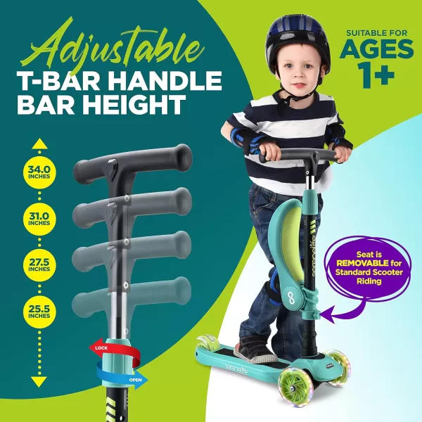 3 Wheeled Scooter for Kids - 2-in-1 Sit/Stand Child Toddlers Toy Kick Scooters w/Flip-Out Seat, Adjustable Height, Wide Deck, Flashing Wheel Lights, Great for Outdoor Fun