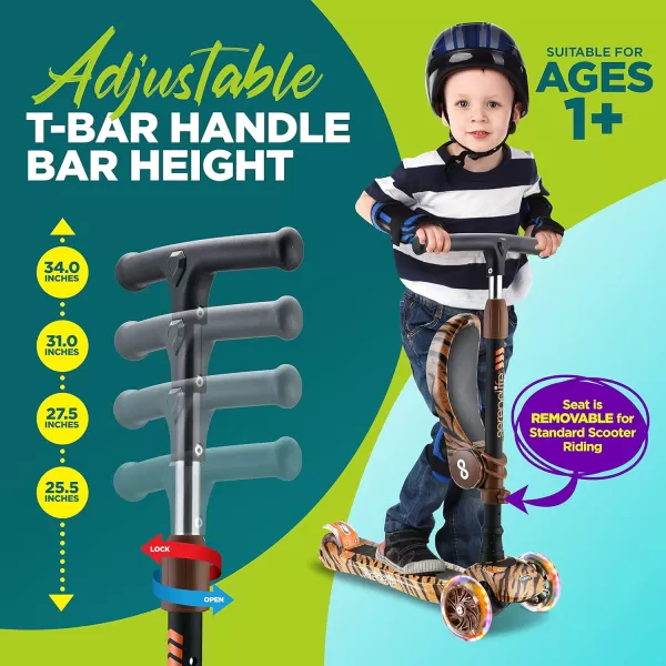 3 Wheeled Scooter for Kids - 2-in-1 Sit/Stand Child Toddlers Toy Kick Scooters w/Flip-Out Seat, Adjustable Height, Wide Deck, Flashing Wheel Lights, Great for Outdoor Fun