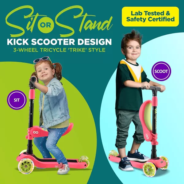 3 Wheeled Scooter for Kids - 2-in-1 Sit/Stand Child Toddlers Toy Kick Scooters w/Flip-Out Seat, Adjustable Height, Wide Deck, Flashing Wheel Lights, Great for Outdoor Fun