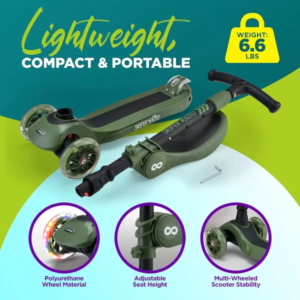 3 Wheeled Scooter for Kids - 2-in-1 Sit/Stand Child Toddlers Toy Kick Scooters w/Flip-Out Seat, Adjustable Height, Wide Deck, Flashing Wheel Lights, Great for Outdoor Fun