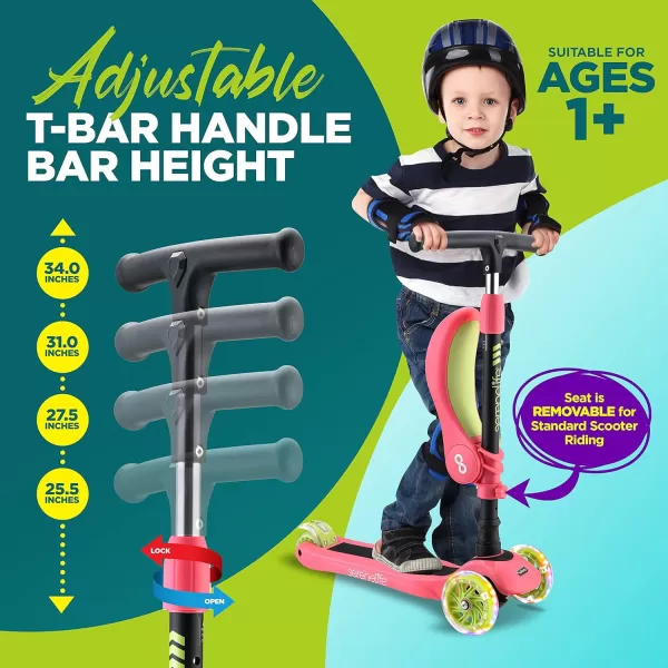 3 Wheeled Scooter for Kids - 2-in-1 Sit/Stand Child Toddlers Toy Kick Scooters w/Flip-Out Seat, Adjustable Height, Wide Deck, Flashing Wheel Lights, Great for Outdoor Fun