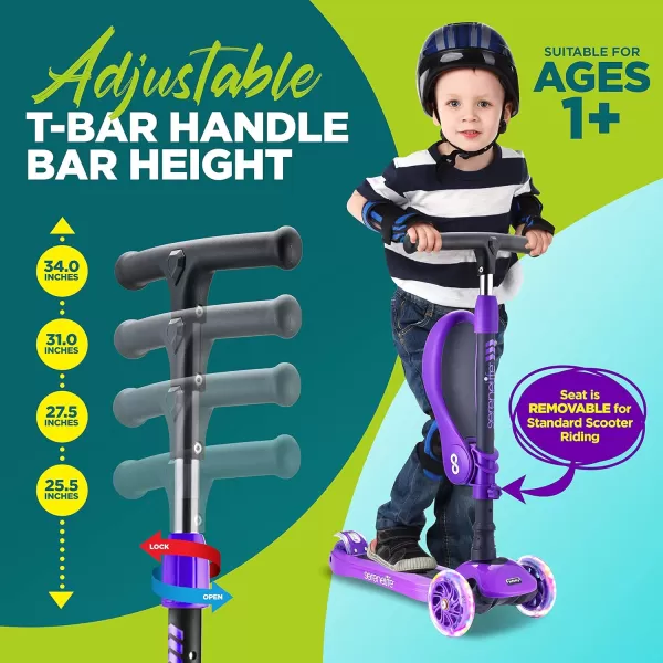3 Wheeled Scooter for Kids - 2-in-1 Sit/Stand Child Toddlers Toy Kick Scooters w/Flip-Out Seat, Adjustable Height, Wide Deck, Flashing Wheel Lights, Great for Outdoor Fun
