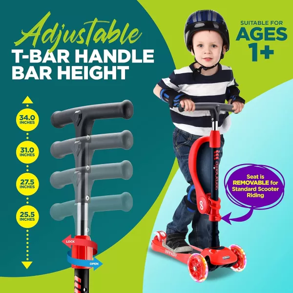 3 Wheeled Scooter for Kids - 2-in-1 Sit/Stand Child Toddlers Toy Kick Scooters w/Flip-Out Seat, Adjustable Height, Wide Deck, Flashing Wheel Lights, Great for Outdoor Fun