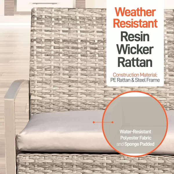 SereneLife 4 Piece Conversation/Chat Set, Outdoor Living Rattan Furniture, Includes 1 Double &amp; 2 Single Chairs with Cushion &amp; 1 Glass-top Coffee Table, Taupe