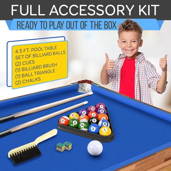 SereneLife 4.5ft Folding Pool Table, 54in Portable Foldable Billiards Game Table for Kids and Adults with Accessories, Indoor and Outdoor Games with Sticks, Cue, Balls and Triangle, Blue