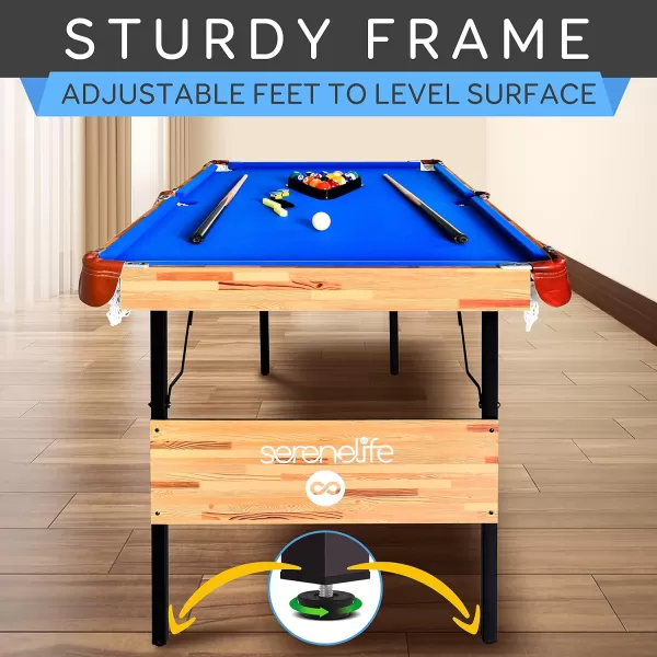 SereneLife 4.5ft Folding Pool Table, 54in Portable Foldable Billiards Game Table for Kids and Adults with Accessories, Indoor and Outdoor Games with Sticks, Cue, Balls and Triangle, Blue