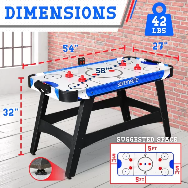 SereneLife 58" Air Hockey Game Table with Strong Motor, Digital LED Scoreboard, Puck Dispenser &amp; Complete Accessories