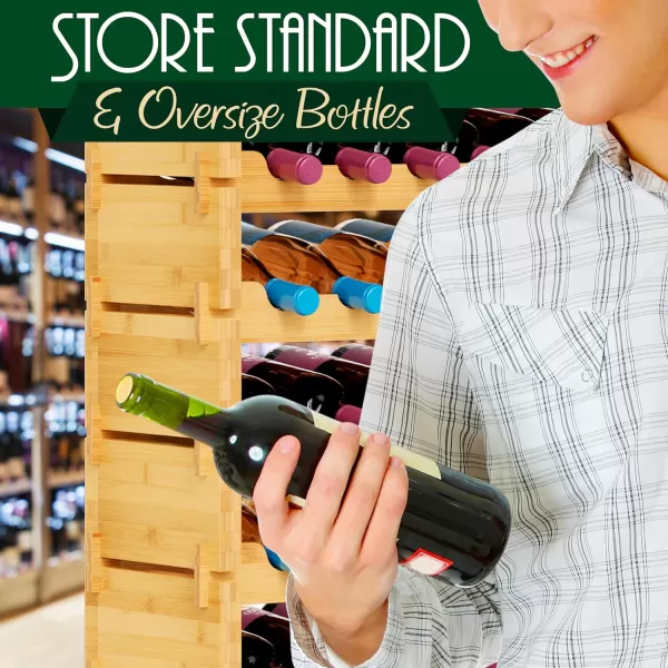 SereneLife Bamboo Stackable Wine Rack, 8-Tier 72 Bottle Capacity Wine Racks Free Standing Floor, No Tools Assembly, Modular Storage Display Shelf for Kitchen and Cellar 33.5" x 10" x 42"