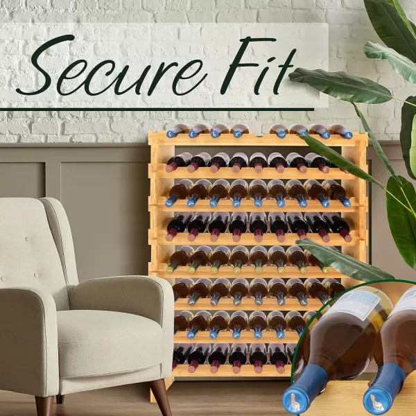 SereneLife Bamboo Stackable Wine Rack, 8-Tier 72 Bottle Capacity Wine Racks Free Standing Floor, No Tools Assembly, Modular Storage Display Shelf for Kitchen and Cellar 33.5" x 10" x 42"