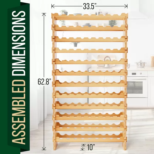 SereneLife Bamboo Stackable Wine Rack, 8-Tier 72 Bottle Capacity Wine Racks Free Standing Floor, No Tools Assembly, Modular Storage Display Shelf for Kitchen and Cellar 33.5" x 10" x 42"