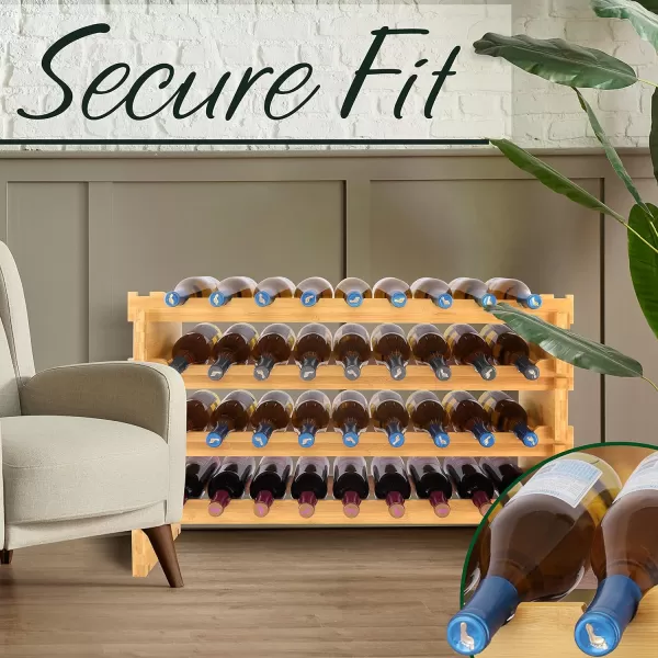 SereneLife Bamboo Stackable Wine Rack, 8-Tier 72 Bottle Capacity Wine Racks Free Standing Floor, No Tools Assembly, Modular Storage Display Shelf for Kitchen and Cellar 33.5" x 10" x 42"