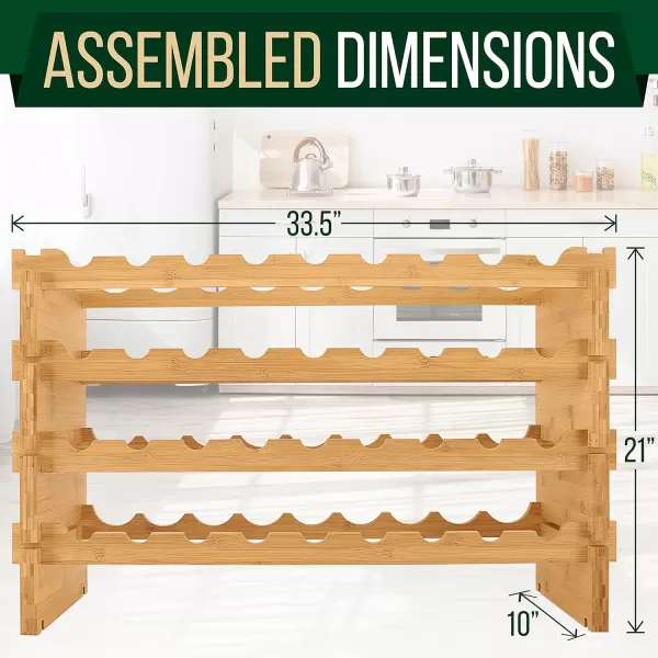 SereneLife Bamboo Stackable Wine Rack, 8-Tier 72 Bottle Capacity Wine Racks Free Standing Floor, No Tools Assembly, Modular Storage Display Shelf for Kitchen and Cellar 33.5" x 10" x 42"