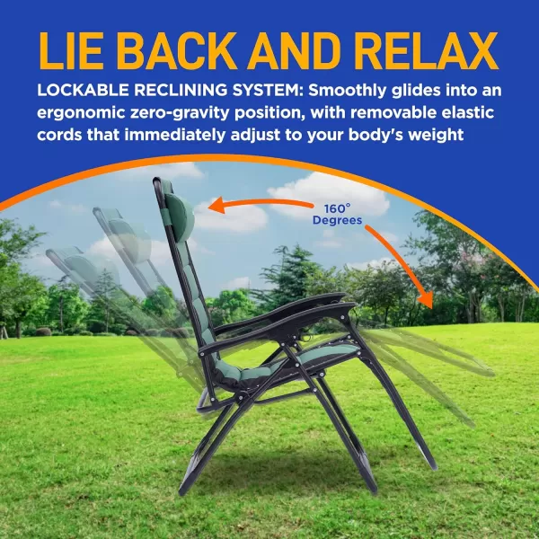 SereneLife Foldable Outdoor Zero Gravity Padded Lawn Chair, Adjustable Steel Mesh Recliners, w/ Removable Pillows and Cup Holder Side Tables, Set of 2, Blue and Black