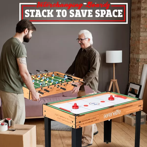 SereneLife Multi Game Table, 48" Sports Arcade Games with Accessories, Ping Pong, Hockey, Pool Billiards, Soccer Foosball All in One, for Indoor Outdoor, Family, Kids and Adults