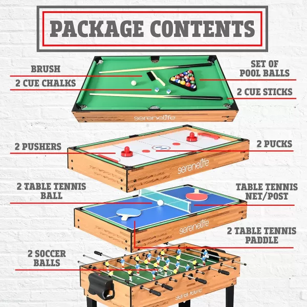 SereneLife Multi Game Table, 48" Sports Arcade Games with Accessories, Ping Pong, Hockey, Pool Billiards, Soccer Foosball All in One, for Indoor Outdoor, Family, Kids and Adults