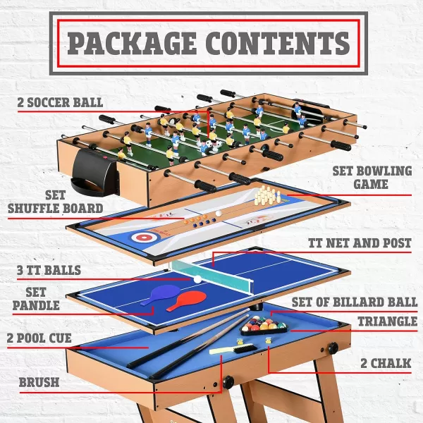 SereneLife Multi Game Table, 48" Sports Arcade Games with Accessories, Ping Pong, Hockey, Pool Billiards, Soccer Foosball All in One, for Indoor Outdoor, Family, Kids and Adults